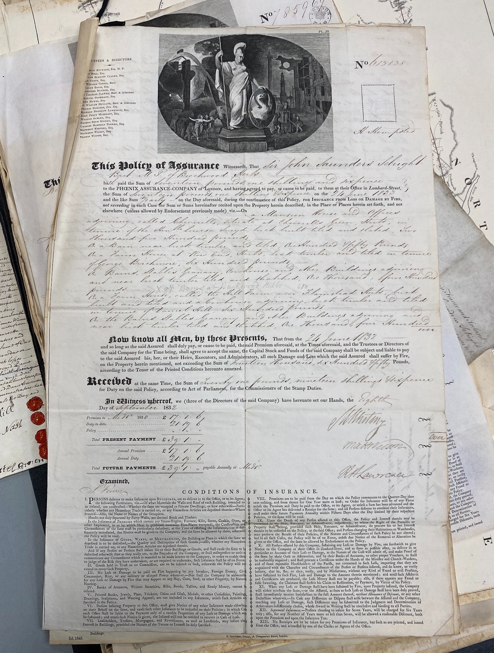 A folio of various engraved maps, coloured in outline, including the County of Somerset; the County of Wilts, both by Emanuel Bowen, Thomas Telford’s London to Morpeth Mail Road Index Map, 1827, on 18 sheets, sundry 18th